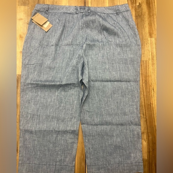Coldwater Creek Wide Leg Cropped Button Zipper Mid Blue Linen Blend Pants Sz 20 - Picture 2 of 12